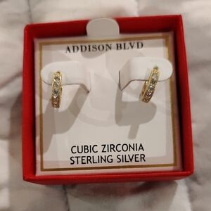 New!Addison Blvd sterling silver cubic zirconia huggie Earrings